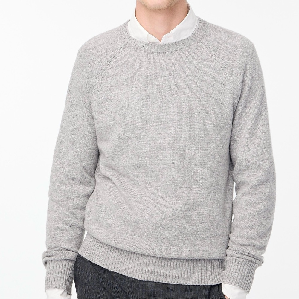 J. Crew Lambs Wool Blend Mens Knit Sweater Long Sleeves Crewneck  Pullover Gray - Picture 3 of 7